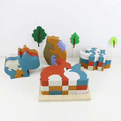 Dostosuj puzzle silikonowe, puzzle 3D dla niemowląt z drewnianą bambusową podstawą