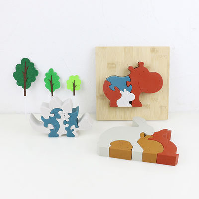 Dostosuj puzzle silikonowe, puzzle 3D dla niemowląt z drewnianą bambusową podstawą
