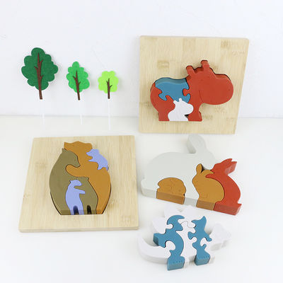 Dostosuj puzzle silikonowe, puzzle 3D dla niemowląt z drewnianą bambusową podstawą