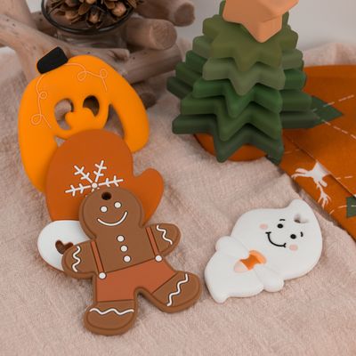 Niestandardowy silikonowy gryzak dla niemowląt w kształcie piernika z duchem Halloween