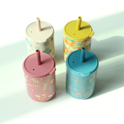 Pojemność 200 ml Puchar do picia Puchar silikonowy dla dzieci Styl drukowanie zwierzęce Cute Puchar do szkolenia dzieci z słomką
