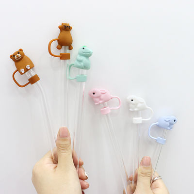 Niestandardowe silikonowe 10mm pokrywy ze słomy z 3D kreskówką Animal Design silikonowe słomy Toppers Kapelusz do kubków