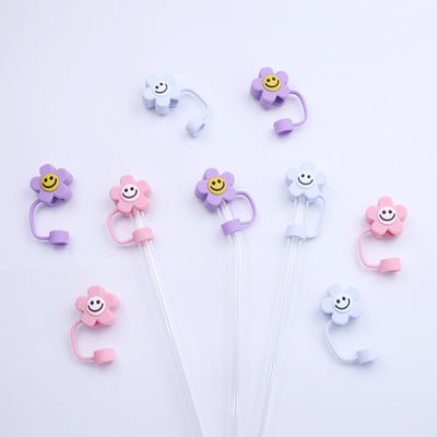 3D Flower Design Silicone Straw Cap 100% Bpa Free Non Toxic Safe Silicone Toppers For Cup Straw