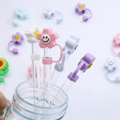 3D Flower Design Silicone Straw Cap 100% Bpa Free Non Toxic Safe Silicone Toppers For Cup Straw