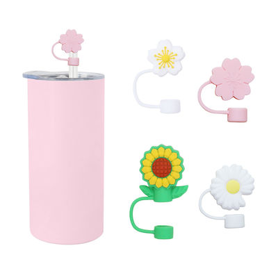 3D Flower Design Silicone Straw Cap 100% Bpa Free Non Toxic Safe Silicone Toppers For Cup Straw