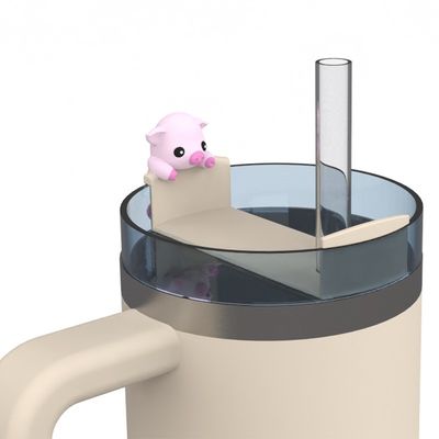 Urocze silikonowe nakładki na słomki i akcesoria do butelek ze zwierzątkami – zestaw 4 sztuk dekoracji do kubków termicznych