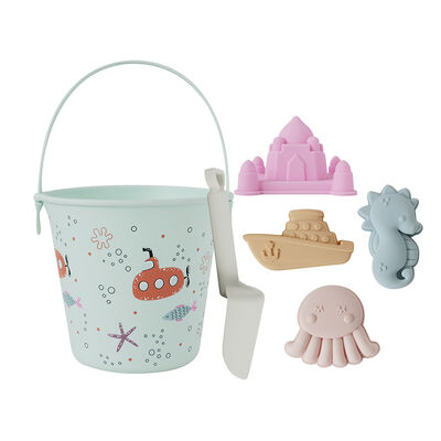 Customized Baby Silicone Sand Bucket Set | 6-Piece Beach Toy Kit with Molds & Shovel | BPA-Free Soft Silicone for Toddler Summer Outdoor Play | OEM ODM